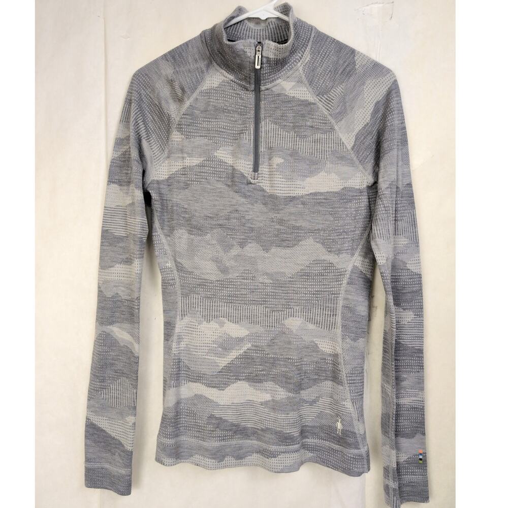 Smartwool Merino 250 thermal base layer grey mountain camo quarter zip top Med